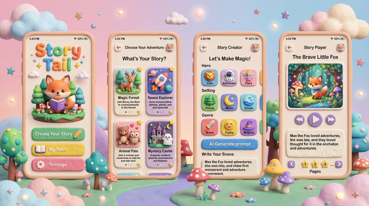 StoryTail AI story creation screens